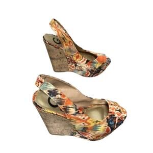G by Guess (6.5) Wedges Women’s Size 6.5 Summer High Heels Fabric Yellow Orange